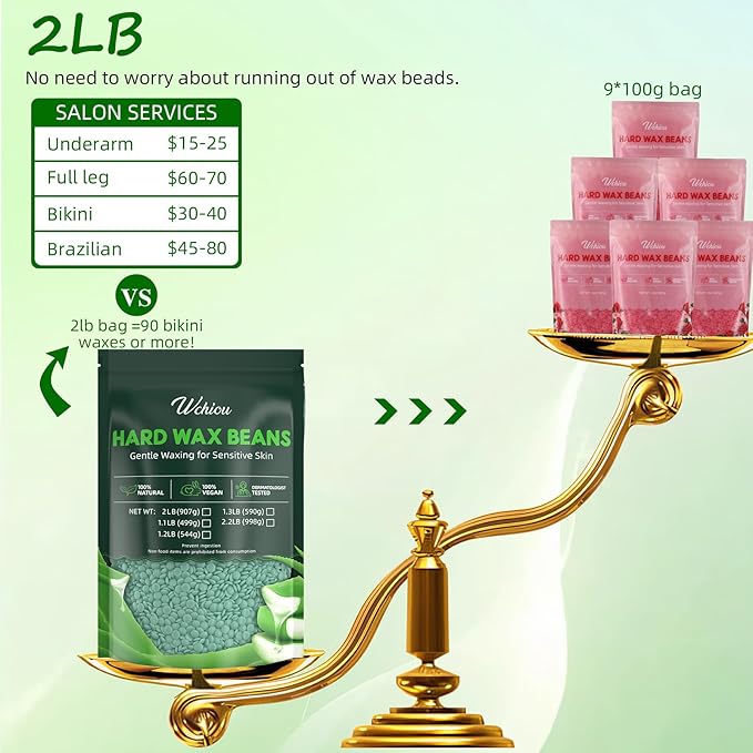 Wax Beads, Hard Wax Beads for Hair Removal, 2lb Waxing Kit for Women, With Pure Aloe Vera for Sensitive Skin, For Face, Eyebrow, Leg, Bikini, Brazilian Waxing, Coarse Body Hair Specific