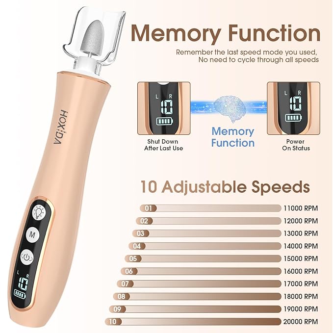 Professional Manicure Pedicure Kit with 360° LED Light&10 Speeds&Memory Mode with Case, Cordless Electric Nail Drill, Pedicure Tools for feet,Hand Foot Care Nail File for Thick Nail Toenail Cuticle