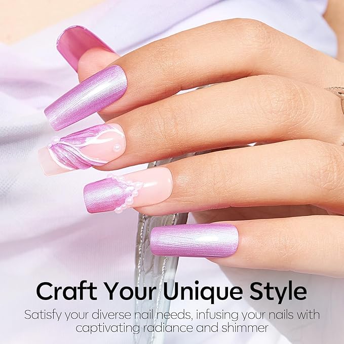 modelones Pearl Chorme Gel Nail Polish, 15 ML Shimmer Pastel Periwinkle Purple Mermaid Nail Drawing Glitter Iridescent Gel Polish Soak Off Led Nail Gel Polish Swirl Shell Thread Effect DIY Mani Gift