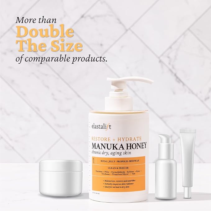 Elastalift Collagen Cream + Manuka Honey Cream Body Lotion & Face Moisturizer Skin Care Bundle For Women & Men | Skin Tightening Collagen Firming Lotion For Crepey Skin, Dry Skin, & Wrinkles, 2PC Set