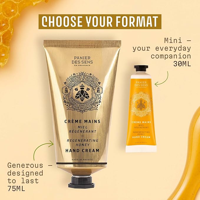 Panier des Sens Honey Hand Cream - Nourishing Shea Butter Hand Cream for Dry Cracked Hands 97% Natural Ingredients - Dermatologically Tested Hand Lotion for Woman Made in France, 2.5 fl oz
