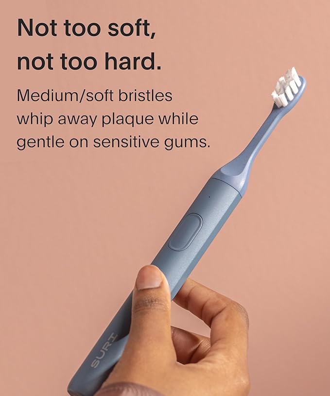 SURI Recyclable Plant-Based, Electric Toothbrush Heads - Built-in Tongue Scraper, Long Lasting Replacement Heads | Compatible Only Sonic Electric Toothbrush - Sea Mist, Pack of 3