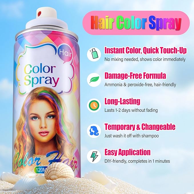 Acomler Purple Hair Spray Temporary, Washable Hair Color Spray for Kids Women, Temporary Purple Hair Dye, 4.06Oz One-Time Use Hair Color Wax Non-Sticky for Cosplay, Party, DIY, Halloween, Hair Makeup