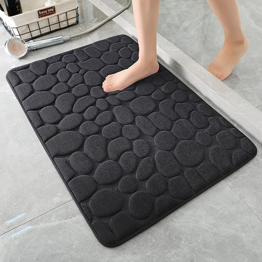 YIHOUSE Memory Foam Bath Mat Cobblestone Bathroom Rugs Super Water Absorbent Bath Mats for Bathroom Machine Washable Bath Rugs(20x32,Black)