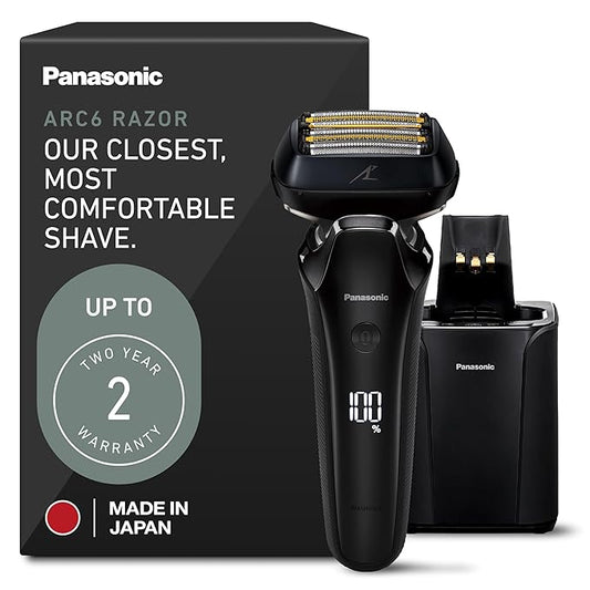 Panasonic ARC6 Electric Razor for Men Face, Wet/Dry Shavers for Men with Foil Shaver, Premium Automatic Cleaning and Charging Station, Ultra-Fast 6-Blade & Pop-up Trimmer - ES-LS9A-K (Black)