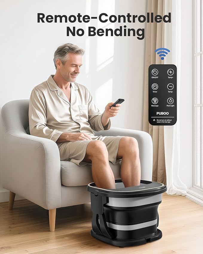 Puboo Collapsible Foot Spa Bath Massager with Heat, 95-115°F Precise Temp Control, Motorized Massage Rollers, Heated Foot Bath Soak Tub, Fits US Men’s Size 11, Gift for Christmas, Thanksgiving
