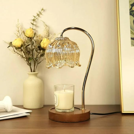 Dimmable Flower Candle Warmer Lamp, Gold Candle Warmer with Timer & 4Bulbs, Womens Gifts for Christmas Birthday, Unique Home Decor for Bedroom Living Room Decor Aesthetic