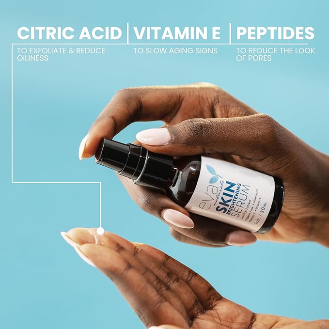 Eva Naturals Skin Brightening Serum – Dark Spot Corrector for Face & Body with Licorice Extract, Vitamin C, Peptides & CoQ10 – Targets Uneven Tone, Sun Spots & Age Spots - 1 Fl Oz