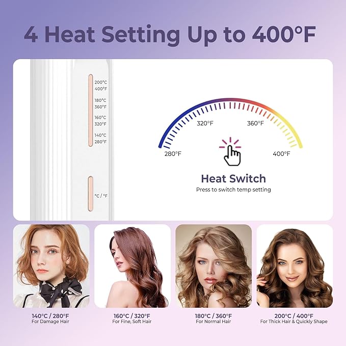 Cordless Curling Iron 9000 mAhUSB Rechargeable, 4 Temps Setting Cordless Hair Curlers, 280°F-400°F Travel Cordless Curling Wand, Wireless Ceramic Hair Styling Tools Hot Rollers Hair Curlers