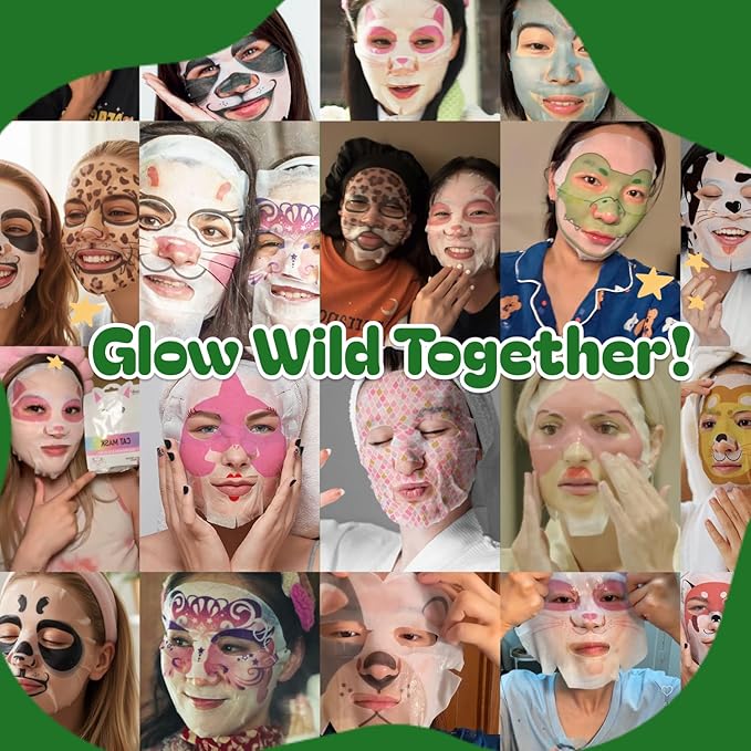 Epielle Character Face Mask Wild Kingdom 6 Pack, Fun & Effective Korean Skin Care, Spa Party Favors, Stocking Stuffers, Birthday Gifts for Women, Thanksgiving Essentials
