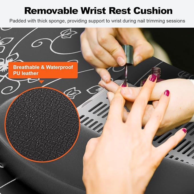 Portable Nail Table for Nail Tech on Wheels, Foldable Professional Manicure Table Travel Nail Desk with LED Lamp/Dust Collector/3 Dust Bags/Wrist Cushion/Storage Bag, Black