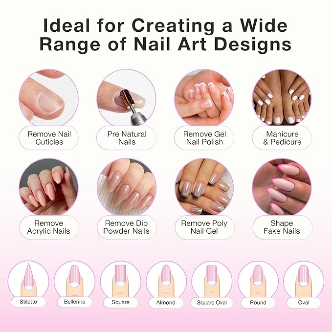 Curacoro Nail Drill 35000RPM Professional Brushless Electric Nail Drill Machine - Nail Efile for Acrylic Gel Nails, Low Noise Low Vibration