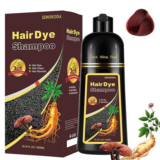 Herbal Burgundy Hair Dye Shampoo - Instant 3-in-1 Gray Coverage for Women & Men, 16.90 Fl OZ (Dark Wine Red)
