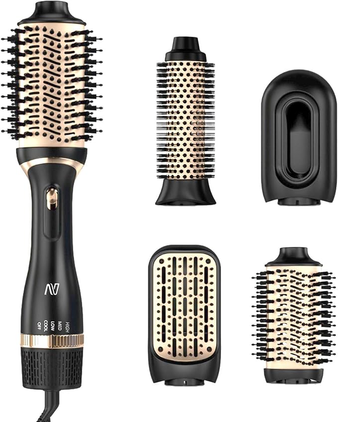 Hair Dryer Brush Set, Multifunctional Hot Air Brush for Salon Blowouts, Negative Ion Technology & Quick Drying, Shiny and Less Frizz, Champagne Gold