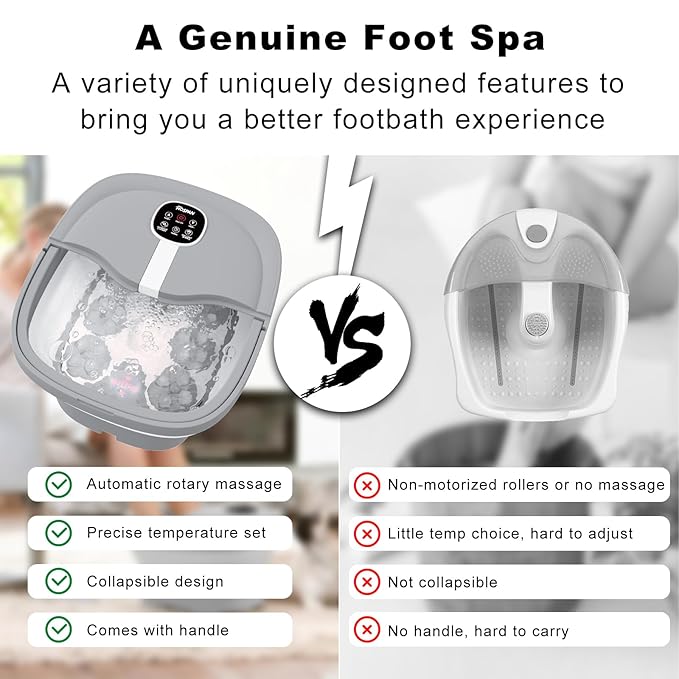HOSPAN Collapsible Foot Spa Electric Rotary Massage, Foot Bath with Heat, Bubble, Remote, and 24 Motorized Shiatsu Massage Balls. Pedicure Foot Spa for Feet Stress Relief - FS02A
