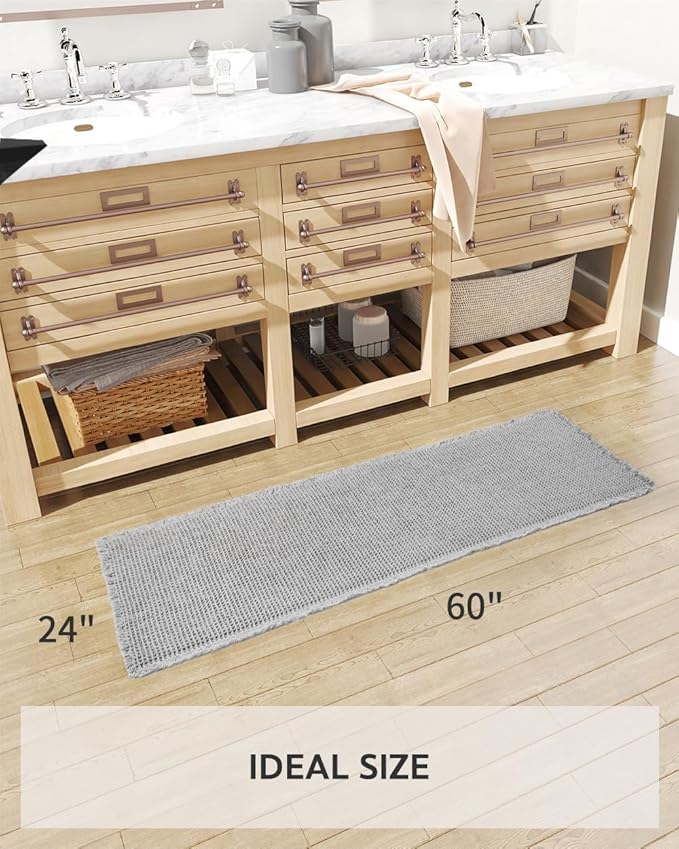 tchdio Waffle Bath Mat-Runner Rug, Super Absorbent Non Slip Bath Mats for Bathroom Machine Washable Long Rugs with Tassels, Bath Rugs for Bathroom Floor Beside Tub, 2' x 4'(24" x 48")