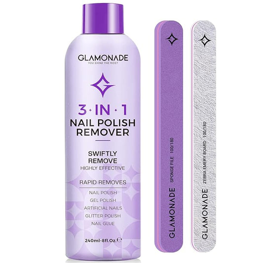 Acetone Nail Polish Remover Kit: Manicure Kit Includes Nail File and Nail Buffer Block, Soak off Gel Polish Remover for Gel Acrylic Glitter Nail Glue for Home Salon(8 Fl.Oz.)