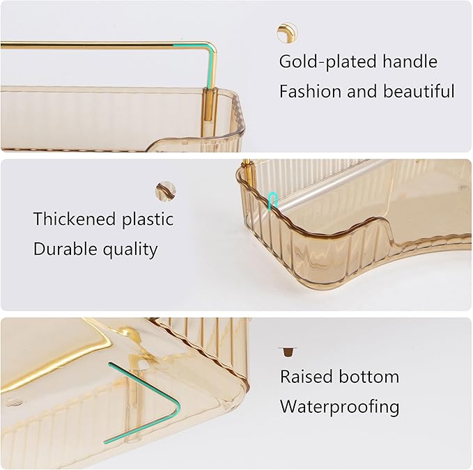 YCIA&DONE Corner Bathroom Counter Organizer, Makeup Organizer for Vanity, Skincare Cosmetic Perfume Tray, Corner Countertop Shelf Rack Storage for Bathroom Kitchen 1 Tier (Amber Gold)