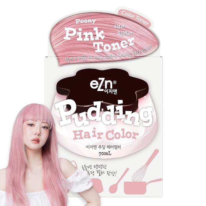 eZn Pudding Hair Dye, Ammonia-Free, Semi-Permanent DIY Korean Hair Dye Color with Keratin, Odorless Gentle for Sensitive Skin No Skin Irritation (Pink Toner)