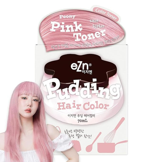 eZn Pudding Hair Dye, Ammonia-Free, Semi-Permanent DIY Korean Hair Dye Color with Keratin, Odorless Gentle for Sensitive Skin No Skin Irritation (Pink Toner)