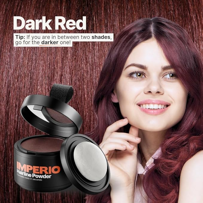 IMPERIO Root Touch Up Hair Powder for Concealing Hair Loss instantly - Hairline Powder for Women & Men - Water resistant Root Cover Up for Thinning Hair in Premium Hairdressing Quality (Dark Red)