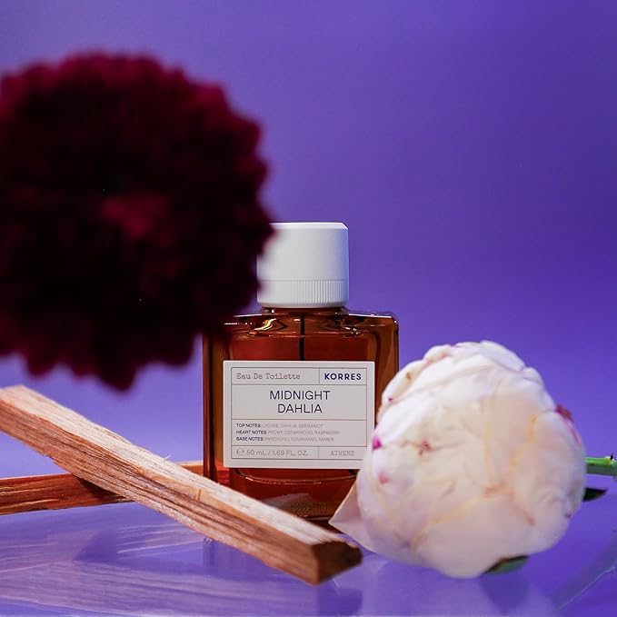 KORRES Eau de Toilette, Midnight Dahlia Perfume for Women, Floral Fruity Amber Fragrance with Lychee, Peony, Raspberry, Cedarwood & Musk, Clean Greek Scent, 1.69 Fl Oz