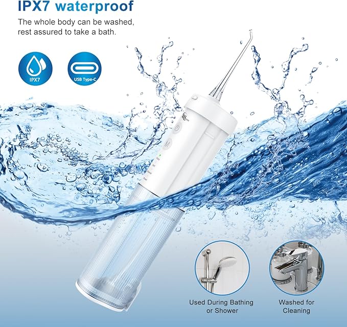 Mini Cordless Portable Water Flosser Oral Irrigator Water Teeth Cleaner Pick, Telescopic Water Tank, 4 Modes & IPX7 Waterproof, Home & Travel Water Flossers for Teeth, Braces Bridges Care.