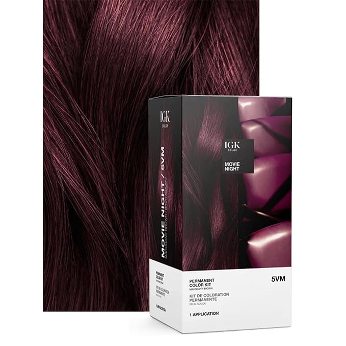 IGK Permanent Hair Color Kit | 5VM Movie Night - Mahogany Brown | 100% Gray Color Coverage + Strengthen + Shine | Ammonia Free