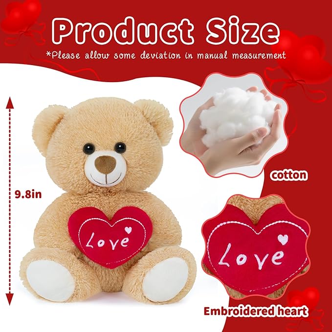 Small Teddy Bear Cute Soft Stuffed Animal Plush Toy I Love You Bears Holding Red Heart for Baby Shower Kids Girls Girlfriend Christmas Valentine's Day, Wedding, Anniversary, Birthday, Light Brown