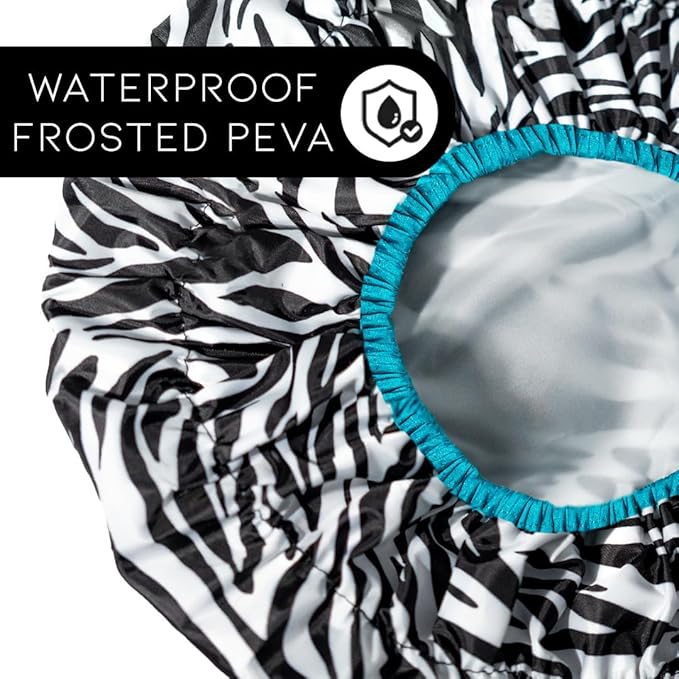 Reusable Shower & Bath Cap & Lined, Oversized Waterproof Shower Caps Large Designed for all Hair Lengths with PEVA Lining & Elastic Band Stretch Hem Hair Hat - Fashionista Sassy Stripes