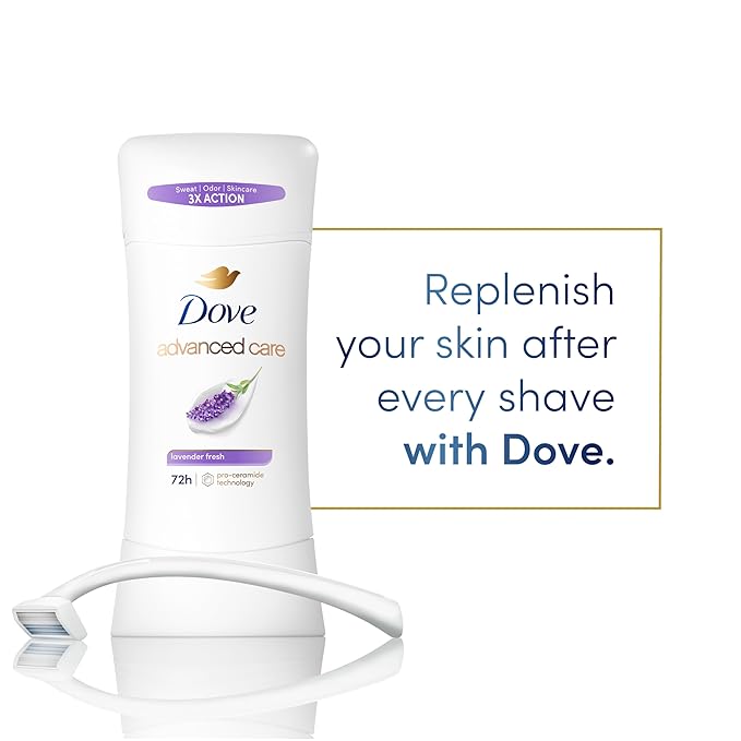 Dove Advanced Care Antiperspirant Deodorant Stick Lavender Fresh for Helping Repair Skin Barrier After Shaving, with 72-Hour Sweat & Odor Protection, 2.6 oz