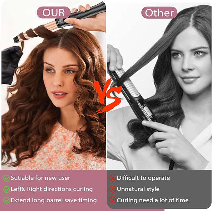 Rotating Curling Iron 1 Inch, Automatic Curling Wand for Beach Waves with Memory Mode, Get Effortless Waves with Self Curling Wand, 30s Fast Heating Up, Dual Voltage, Suitable for Medium or Long Hair