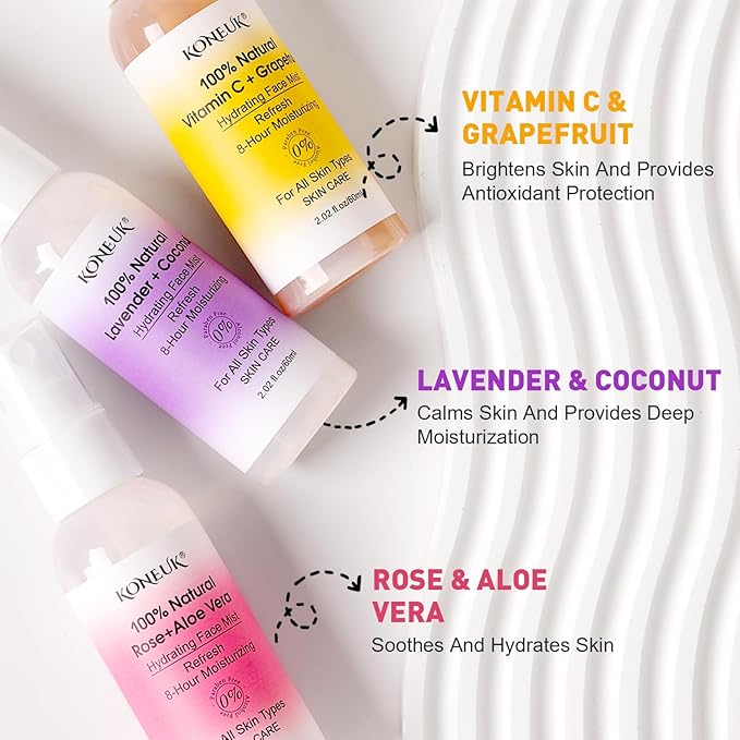 Face Mist Collection-Face Moisturizer and Makeup Setting Spray for Glowing Skin with Cucumber,Lavender and Rose Water,All Skin Types-Hydrating Mist for Skin Care and Hair Care 2.02 fl oz 6 Pack