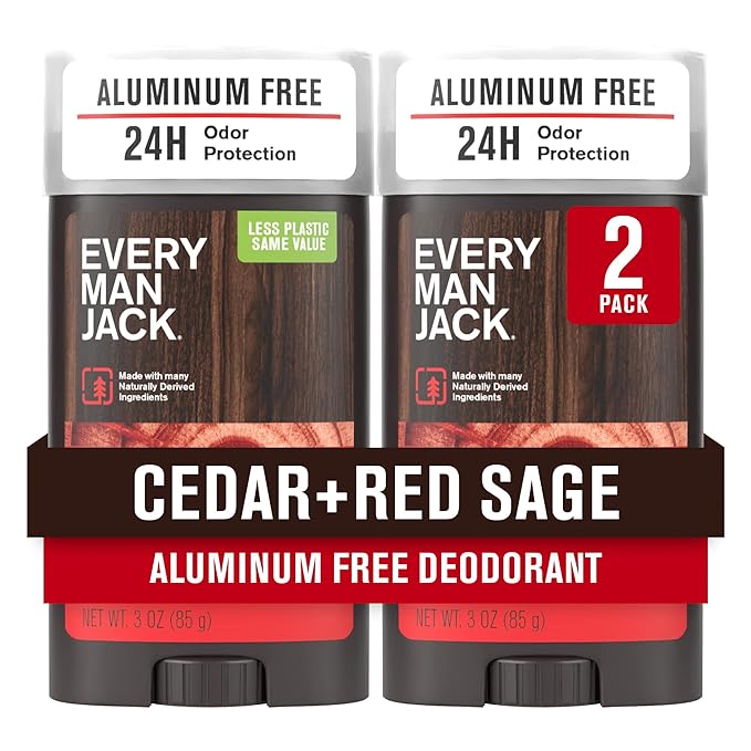 Every Man Jack Cedar + Red Sage Men’s Deodorant - Stay Fresh with Aluminum Free Deodorant For all Skin Types - Odor Crushing, Long Lasting, with Naturally Derived Ingredients - 3oz (2 Pack)