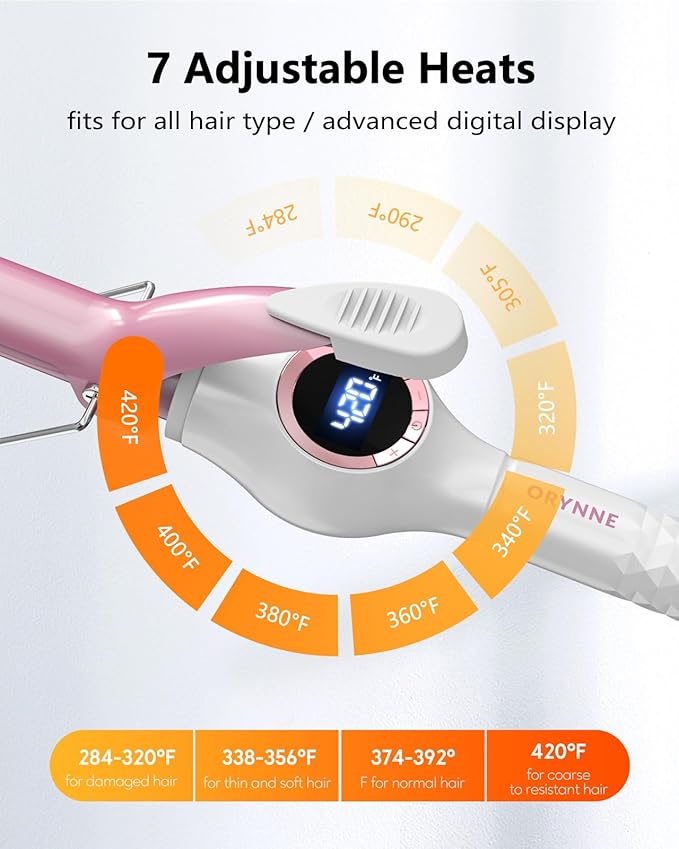 1 Inch Long Barrel Digital Ceramic Curling Wand with Auto Shut Off and Dual Voltage for All Hair Types - Fast Even Heat Up