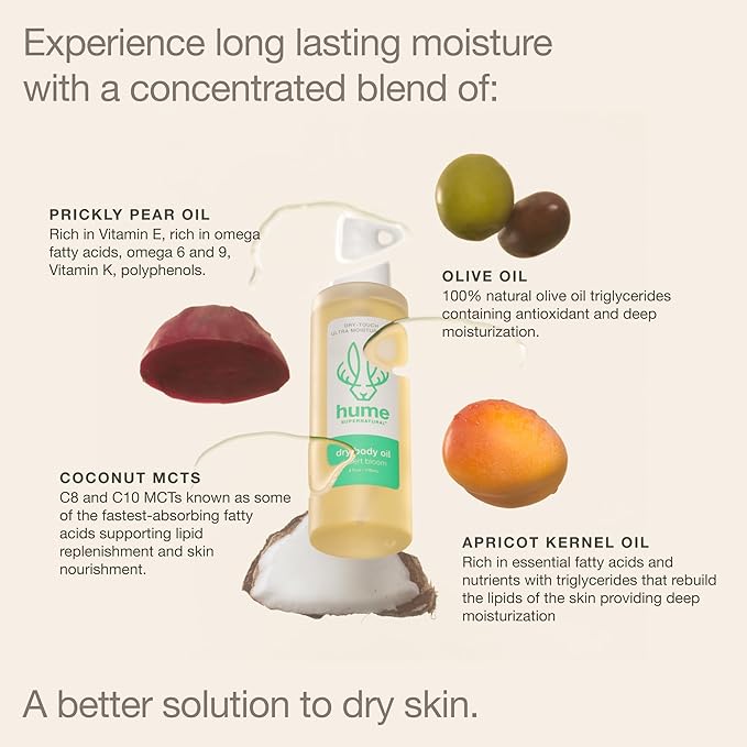 HUME SUPERNARURAL Dry Body Oil Spray - Non-Toxic Moisturizing Mist for Dehydrated or Sensitive Skin, After Shower Body Oils for Women Men, Nourishing Prickly Pear, Apricot, Fast Absorbing Plant-Based