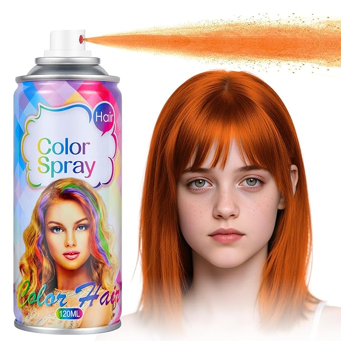 Acomler Orange Hair Spray Temporary Hair Color Spray for Kids Women Men, 4.06Oz Washable Temporary Orange Hair Dye, One-Time Use Hair Color Wax for Cosplay, Party, Christmas, Halloween Crazy Hair Day