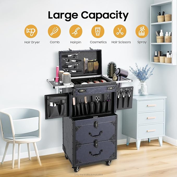 Cosmetic Train Case,Makeup Organizer Travel Case with Multiple Compartments,Rolling Makeup Case,Professional Makeup Casewith Wheels for Make-up Artists