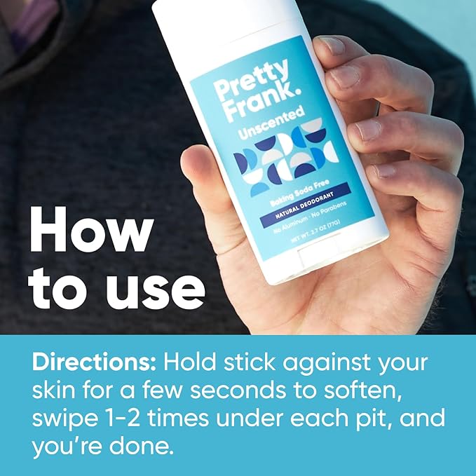 Pretty Frank Natural Aluminum-Free Deodorant Stick, Baking Soda-Free, Unscented (2-Pack) | Sensitive Skin Friendly, Effective Odor Control for Women & Men, Organic Ingredients, No Added Fragrance