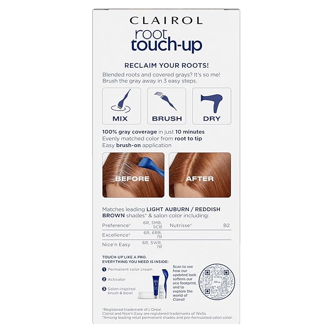 Clairol Root Touch-Up by Nice'n Easy Permanent Hair Dye, 6R Light Auburn/Reddish Brown Hair Color, Pack of 2