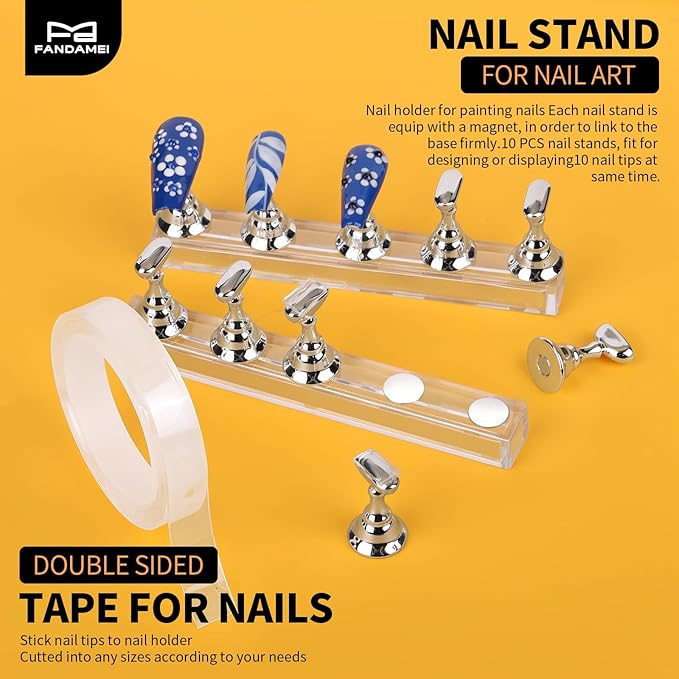 FANDAMEI Nail Art Tools, Nail Brush, 15 PCS Nail Art Brushes, 5 PCS Nail Dotting Tool, Nail Stand, Nail Holder For Painting Nails, Nail Tools, Nail Design Tools, White