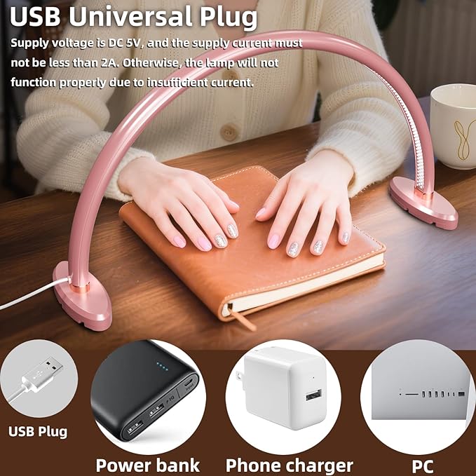 Small Half Moon Light for Nail Desk, Nail Tech Lamp with Liftable and Removable Base for Manicure/Painting/Crafts and Photograph，Personal Use Lamp for Nails Table Pink 16 inch