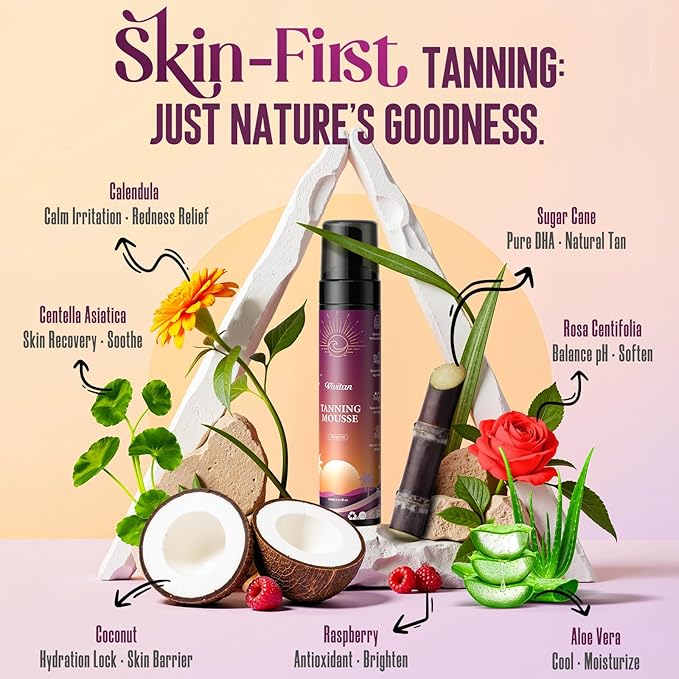 Self Tanner Mousse for Women - Medium Bronze Sunless Tanning Foam with Fake Tan Mitt & Strap, Buildable Natural Glow, Aloe Vera & Coconut, Vegan, Streak-Free, Odorless (8.5 Fl Oz)