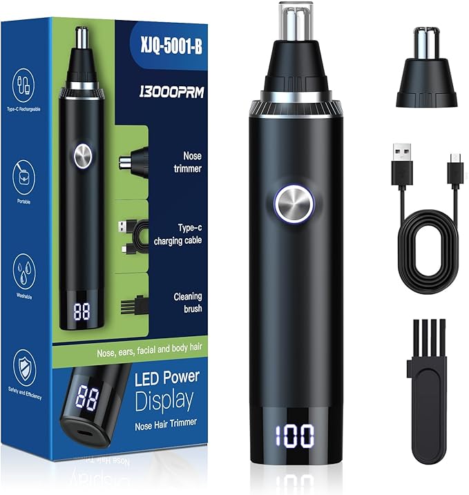 Ear and Nose Hair Trimmer for Men, 2025 Professional Painless USB Rechargeable Eyebrow & Facial Hair Trimmer, 13,000 RPM Precision Tool with Powerful Motor and Dual-Edge Blades, IPX7 Waterproof