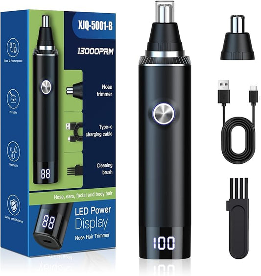 Ear and Nose Hair Trimmer for Men, 2025 Professional Painless USB Rechargeable Eyebrow & Facial Hair Trimmer, 13,000 RPM Precision Tool with Powerful Motor and Dual-Edge Blades, IPX7 Waterproof