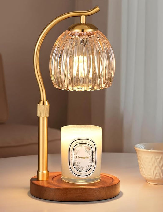 Hong-in Flower Candle Warmer Lamp - Modern Home Decor House Warming Gifts Wax Melt Warmer for Jar Scented Candles Vintage Birthday Gift for Women Mom (Amber)