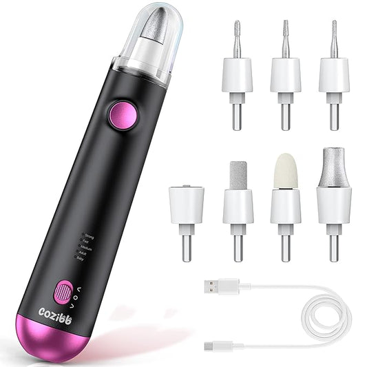 Electric Nail Drill, 8-in-1 Cordless Electric Nail File with LED Light, 5 Speeds Rechargeable Manicure and Pedicure Kit Hand Foot Care Tool for Nail Grinder Trim Polish for Women Baby