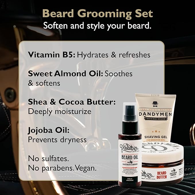 Beard Grooming Set – Beard Oil, Beard Butter & Shaving Gel – Hydrate, Soften & Style (3-pack, Saffron Ember)