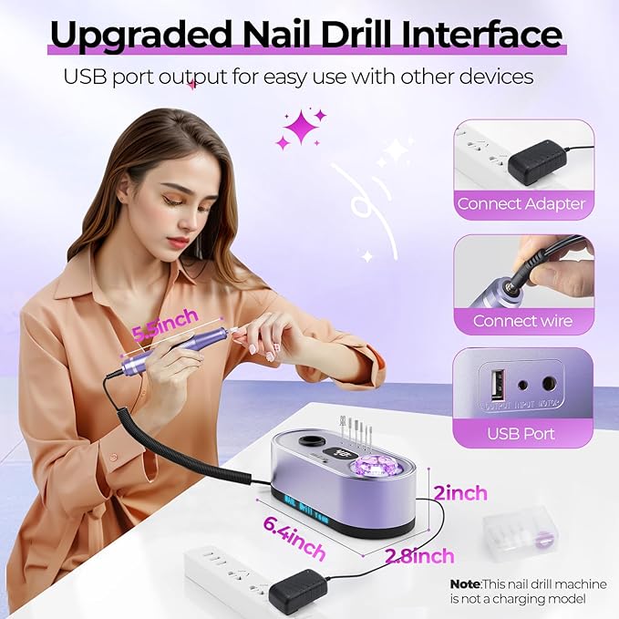 Electric Nail Drill Professional: 40000RPM Electric Nail File Kit E File Nail Drill Machine with LCD Display for Acrylic Gel Nail, Manicure Pedicure Polishing Nail Grinder for Salon Home Use