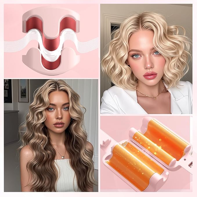 Curling Iron Hair Crimper Waver - CHIKYO 3 Barrel Rovy Wave Curling Iron, 1.25 Inch Ionic Beach Waves Curling Wand, Deep Waver Hair Curler Hot Tool with Ceramic for Women, Dual Voltage, Easy to Use